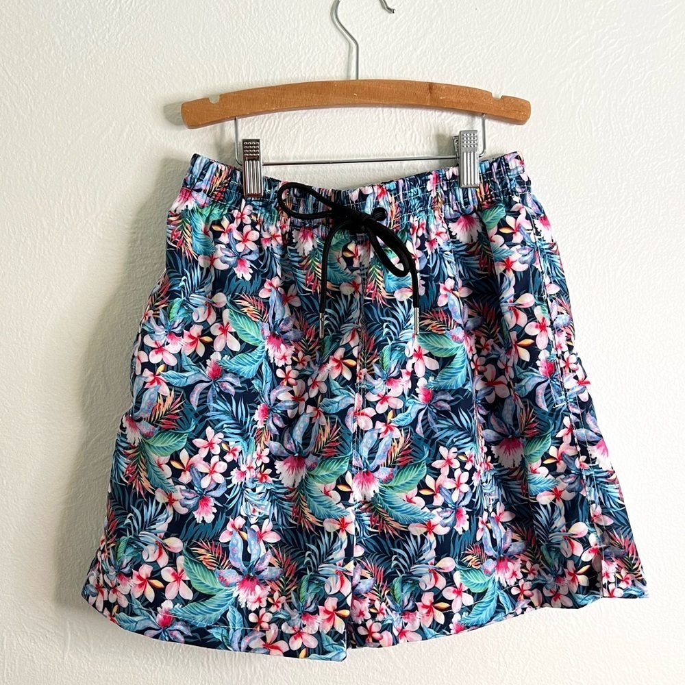 Stanford Polo Club Men's Blue Floral Print Drawstring Waist Swim Trunks Size S